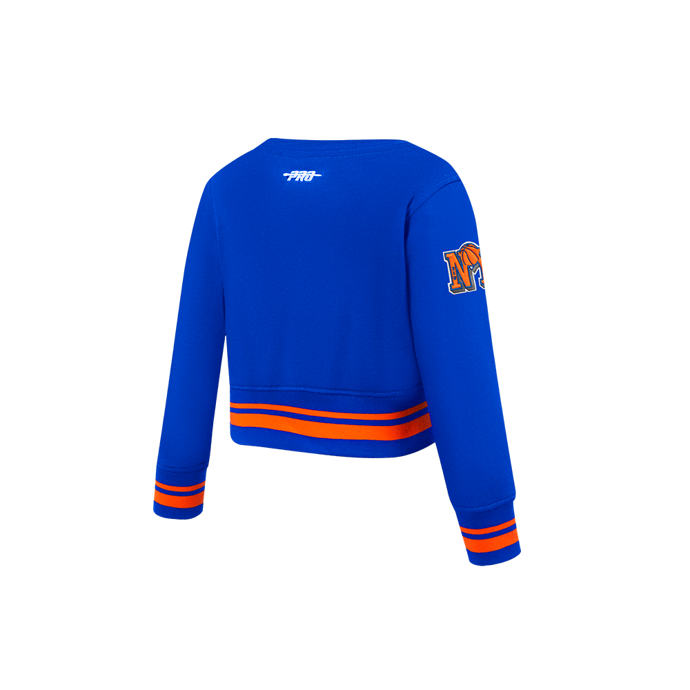 NBA NEW YORK KNICKS RETRO CLASSIC TODDLER GIRLS RIB FLEECE CREWNECK (ROYAL/ORANGE/ROYAL) - Image 4