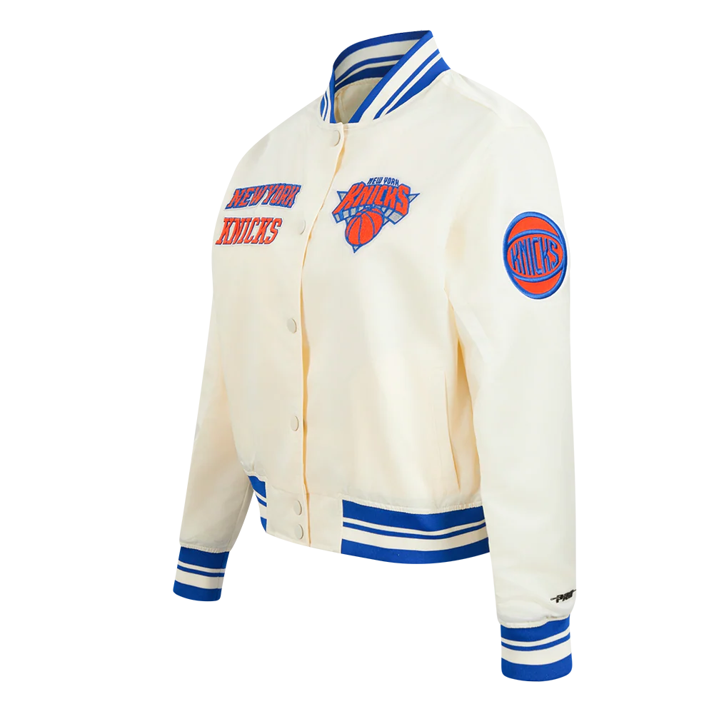 NBA NEW YORK KNICKS RETRO CLASSIC WOMEN'S RIB SATIN JACKET (EGGSHELL/ROYAL BLUE) - Image 2