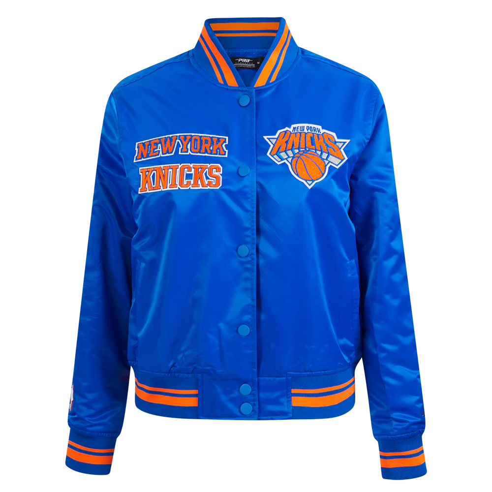 NBA NEW YORK KNICKS RETRO CLASSIC WOMEN'S RIB SATIN JACKET (ROYAL/ORANGE/ROYAL)