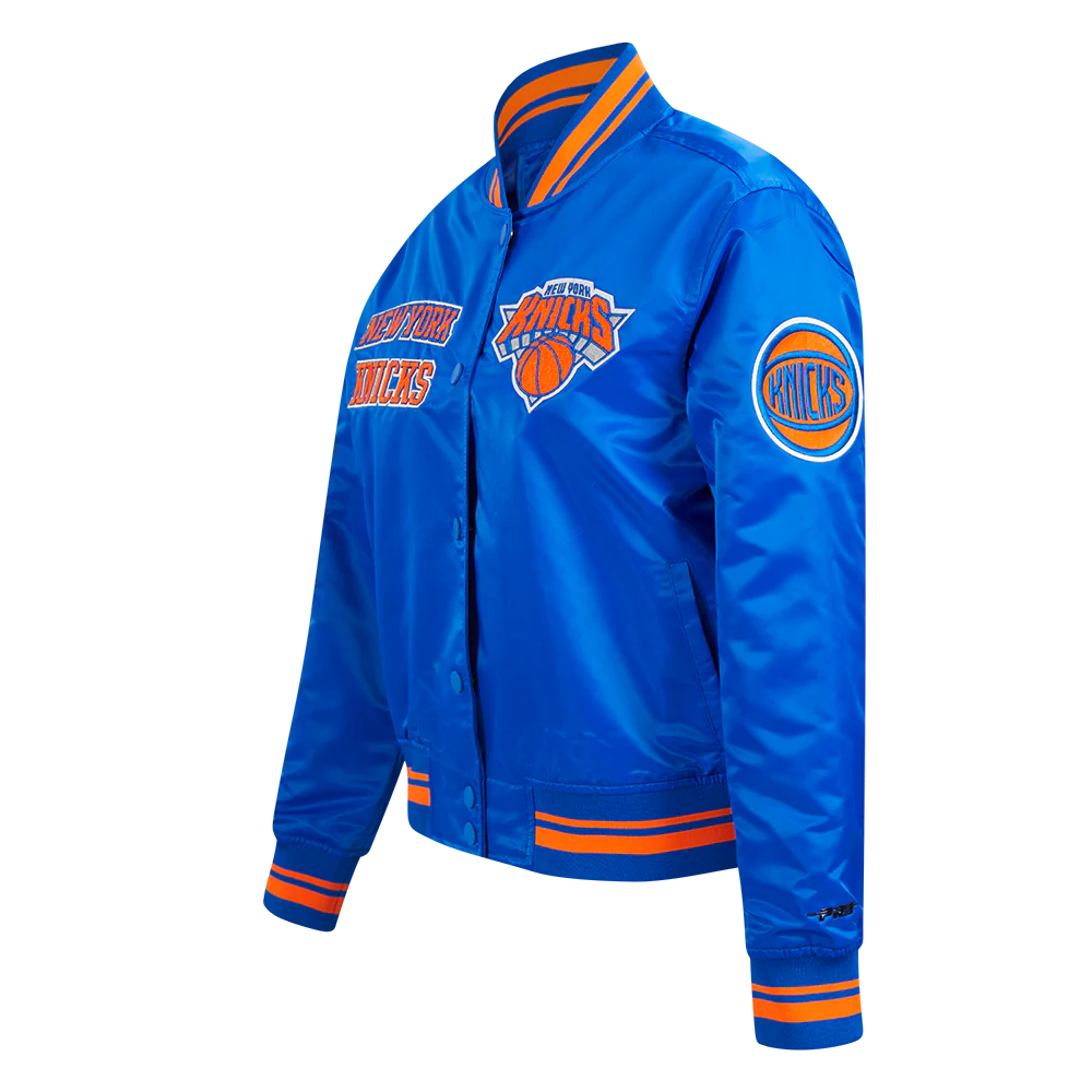 NBA NEW YORK KNICKS RETRO CLASSIC WOMEN'S RIB SATIN JACKET (ROYAL/ORANGE/ROYAL) - Image 2
