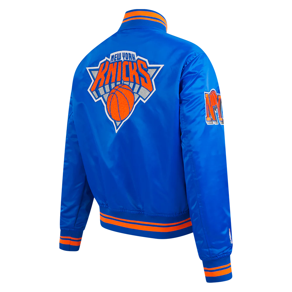 NBA NEW YORK KNICKS RETRO CLASSIC WOMEN'S RIB SATIN JACKET (ROYAL/ORANGE/ROYAL) - Image 4