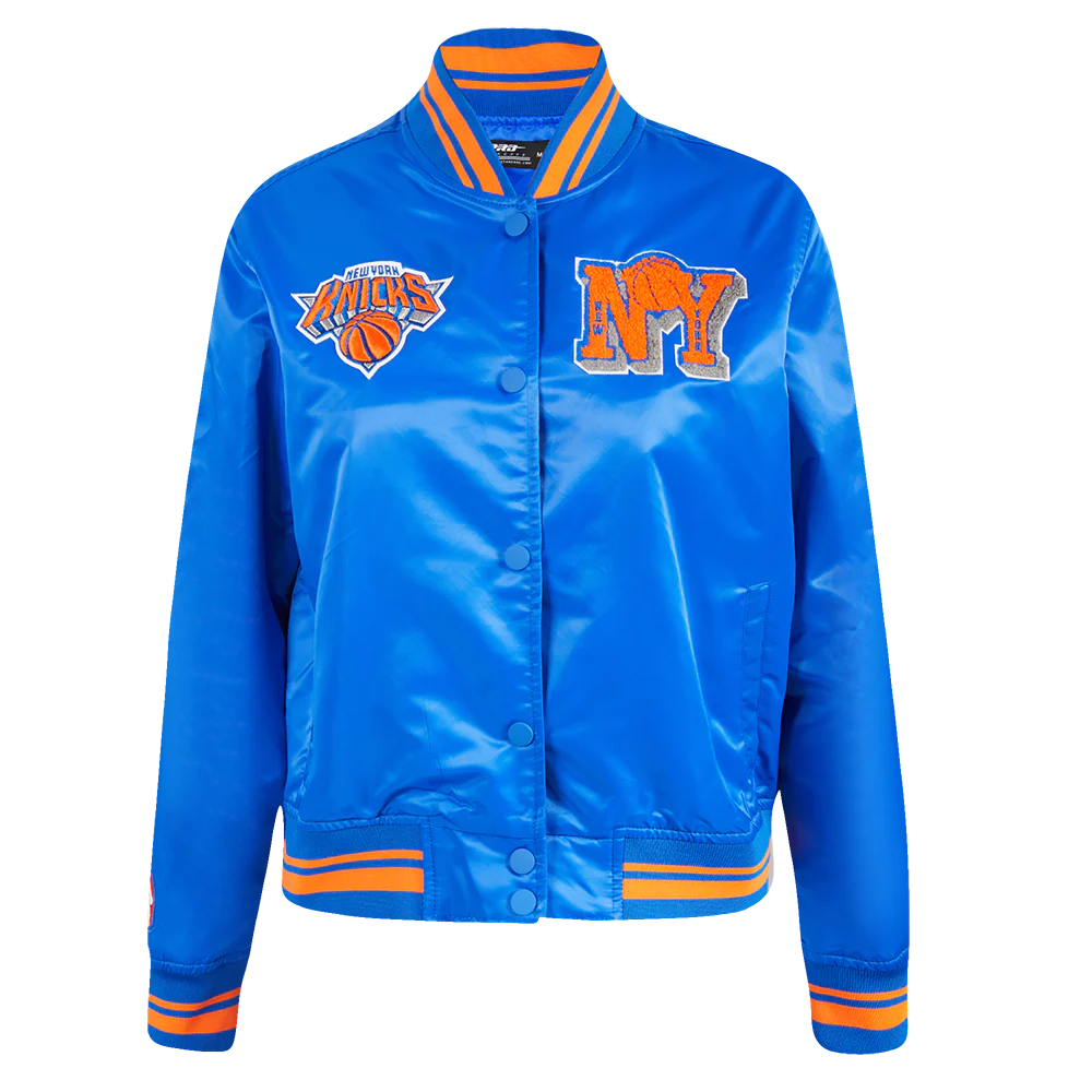 NBA NEW YORK KNICKS MASHUP WOMEN'S RIB SATIN JACKET (ROYAL/ORANGE/ROYAL)
