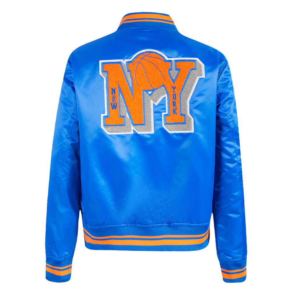 NBA NEW YORK KNICKS MASHUP WOMEN'S RIB SATIN JACKET (ROYAL/ORANGE/ROYAL) - Image 3