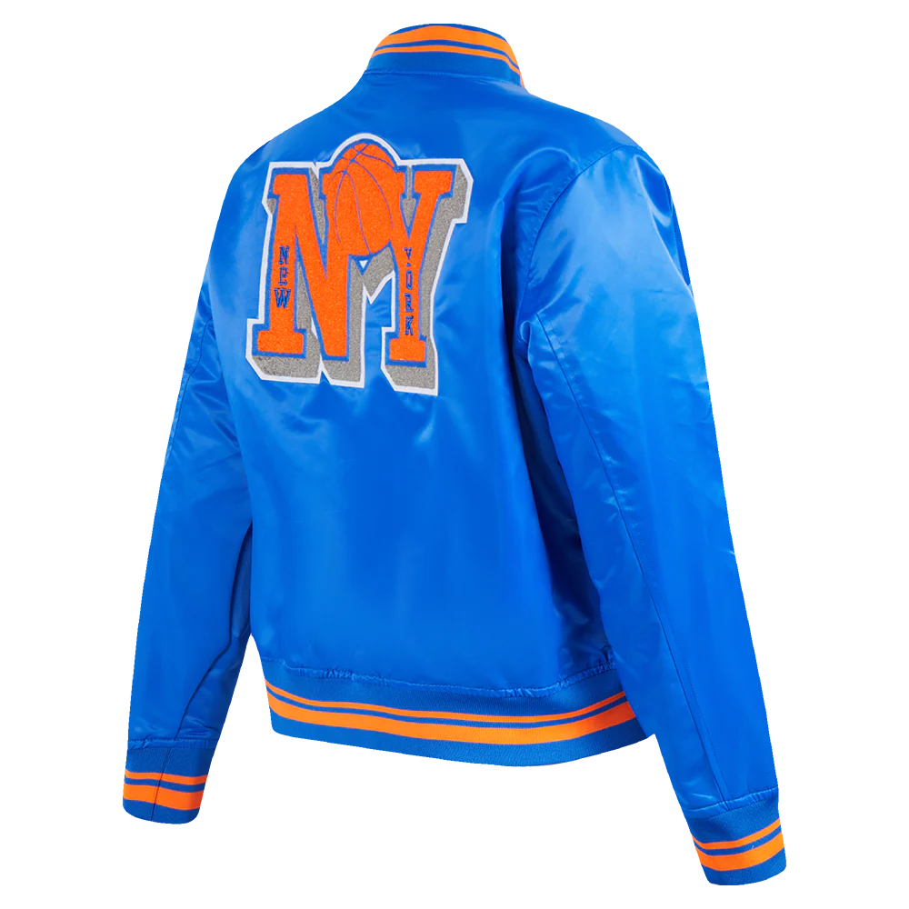 NBA NEW YORK KNICKS MASHUP WOMEN'S RIB SATIN JACKET (ROYAL/ORANGE/ROYAL) - Image 4