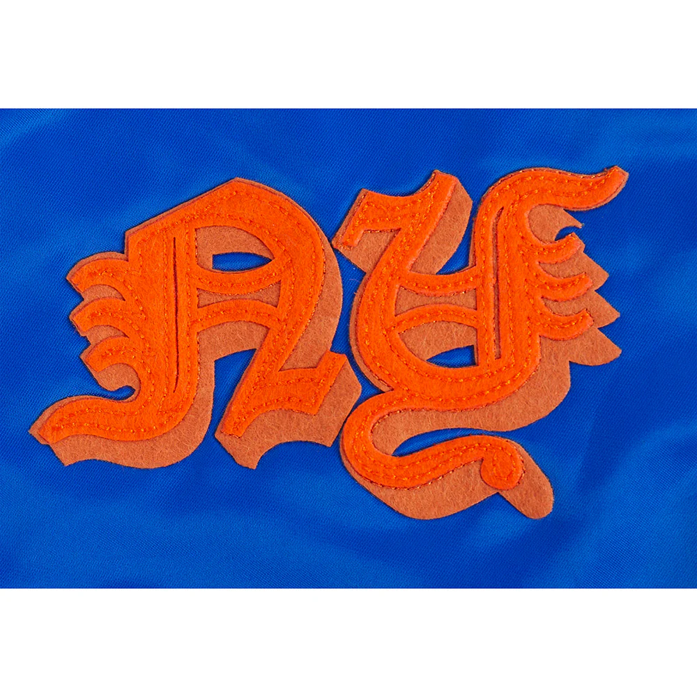 NBA NEW YORK KNICKS OLD ENGLISH WOMEN'S RIB SATIN JACKET (ROYAL/ORANGE/ROYAL) - Image 5