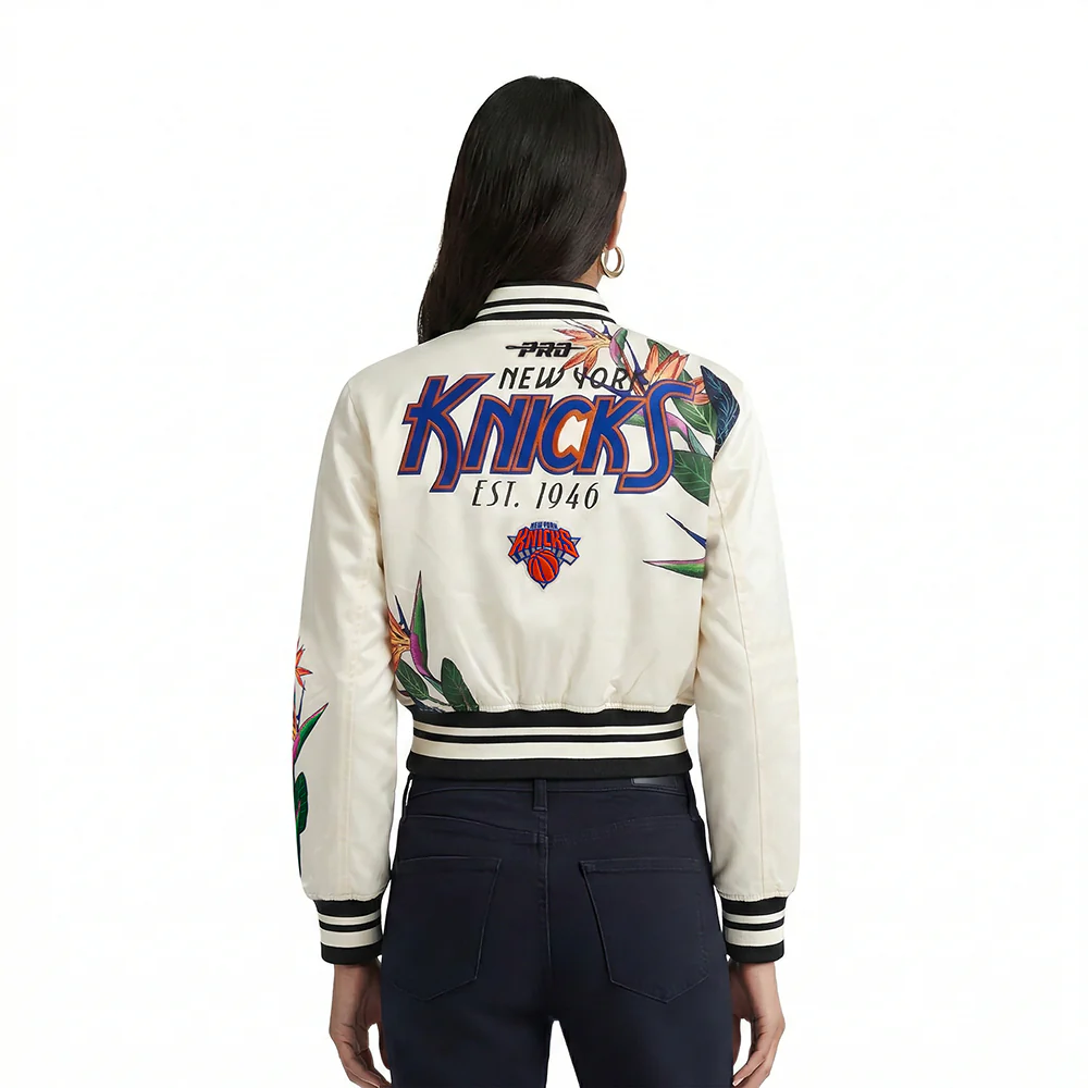 NBA NEW YORK KNICKS PARADISE WOMEN'S SATIN JACKET (EGGSHELL/ BLACK) - Image 2