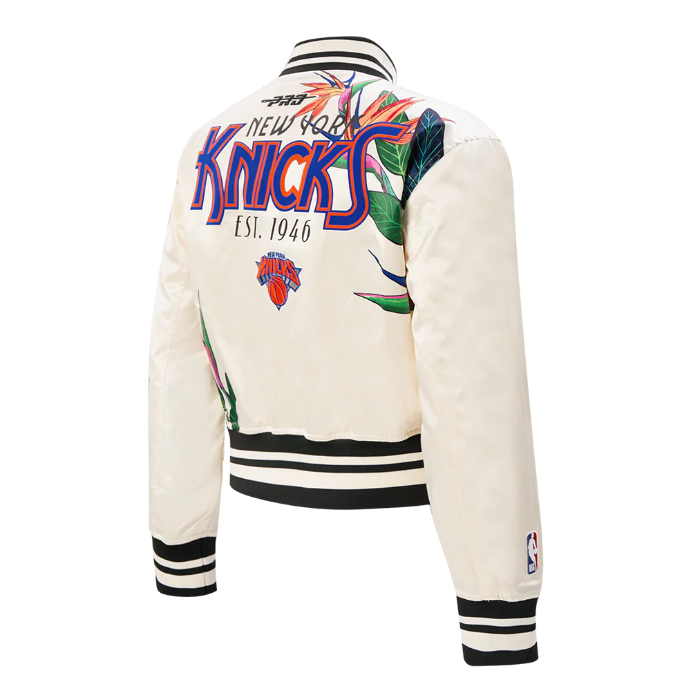 NBA NEW YORK KNICKS PARADISE WOMEN'S SATIN JACKET (EGGSHELL/ BLACK) - Image 4
