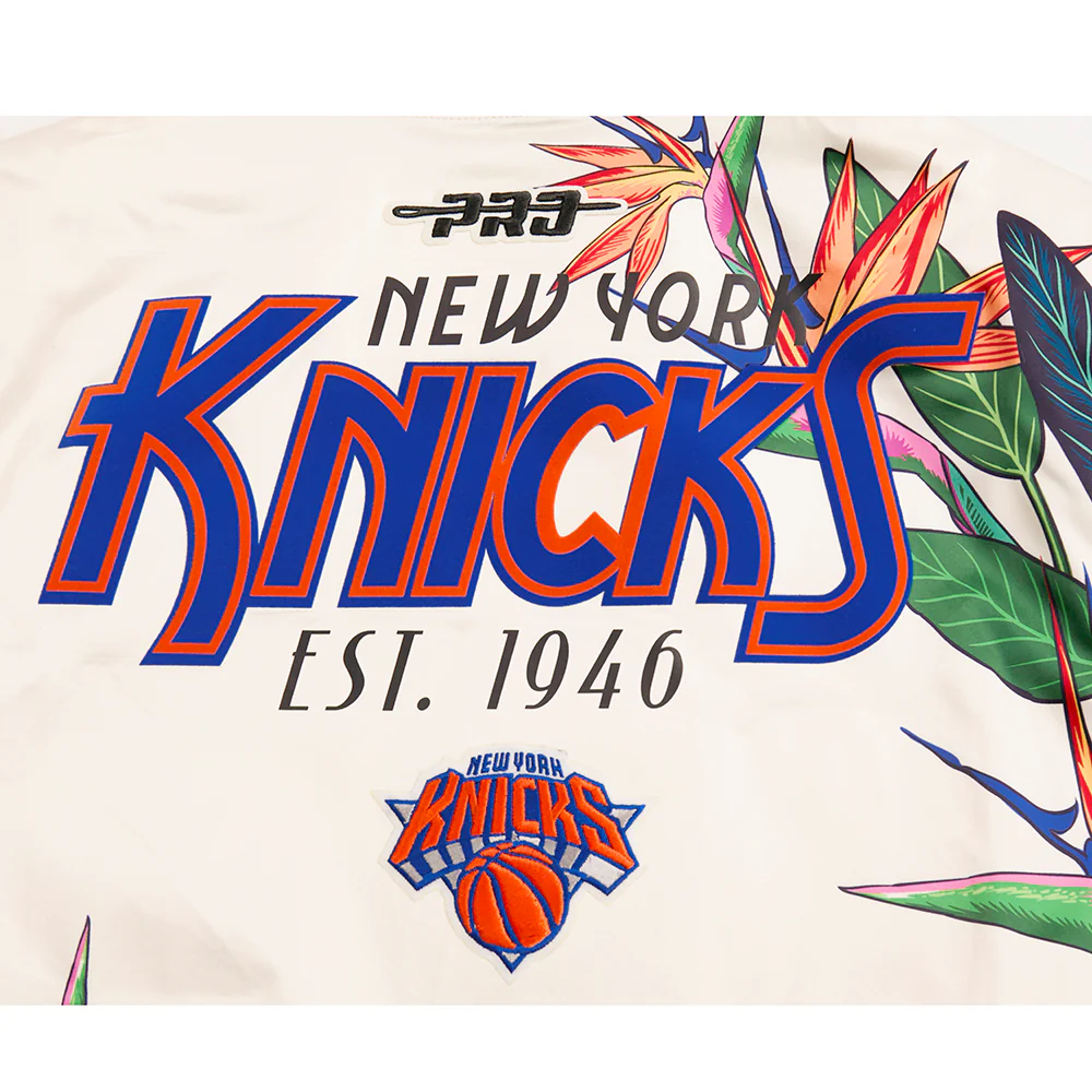NBA NEW YORK KNICKS PARADISE WOMEN'S SATIN JACKET (EGGSHELL/ BLACK) - Image 5