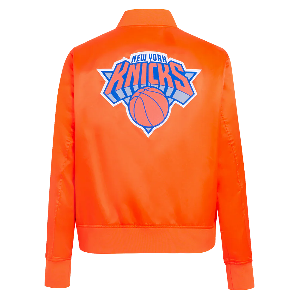 NBA NEW YORK KNICKS CLASSIC WOMEN'S SATIN JACKET (ORANGE) - Image 3