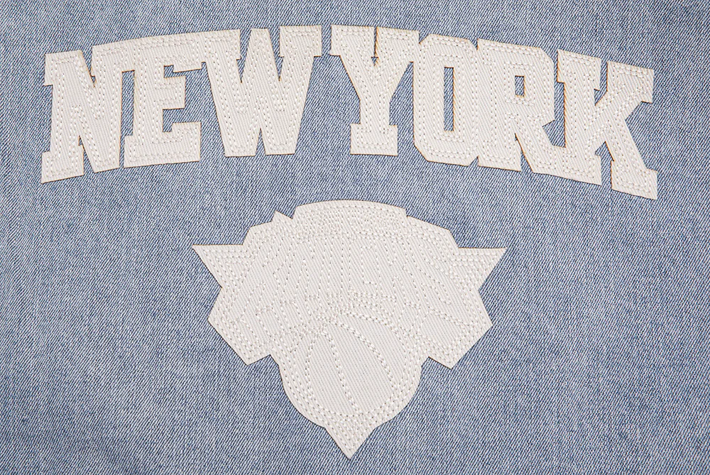NBA NEW YORK KNICKS VARSITY BLUES WOMEN'S DENIM VARSITY JACKET (DENIM/LINEN) - Image 7
