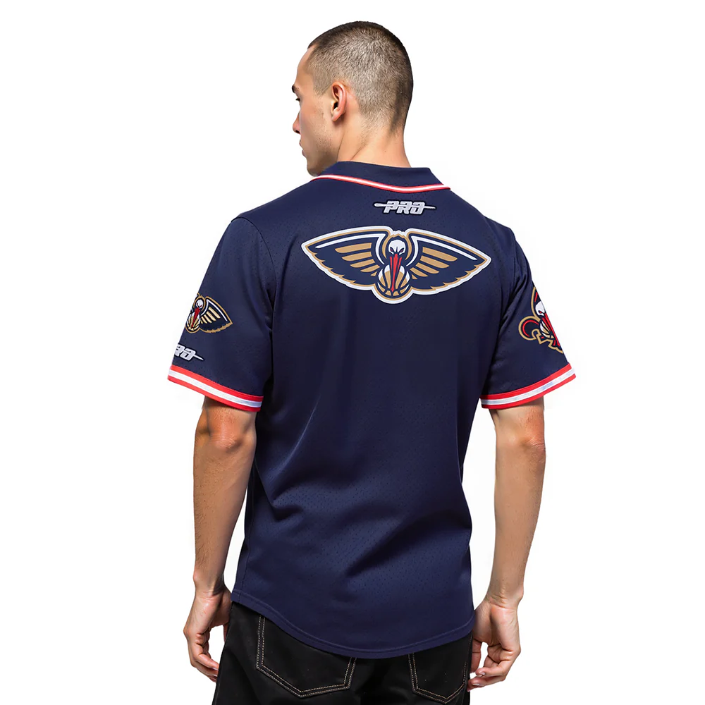 NBA NEW ORLEANS PELICANS ZION WILLIAMSON #1 CLASSIC MESH PNN MEN'S MESH BUTTON DOWN SHIRT (MIDNIGHT NAVY/RED) - Image 2