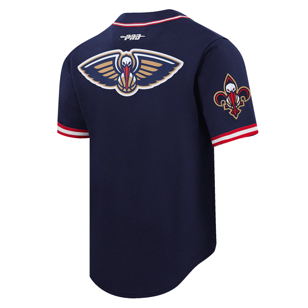 NBA NEW ORLEANS PELICANS ZION WILLIAMSON #1 CLASSIC MESH PNN MEN'S MESH BUTTON DOWN SHIRT (MIDNIGHT NAVY/RED) - Image 4