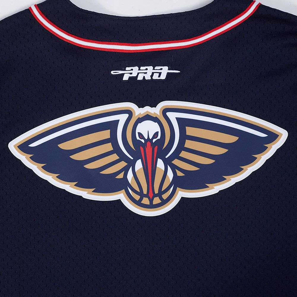 NBA NEW ORLEANS PELICANS ZION WILLIAMSON #1 CLASSIC MESH PNN MEN'S MESH BUTTON DOWN SHIRT (MIDNIGHT NAVY/RED) - Image 6