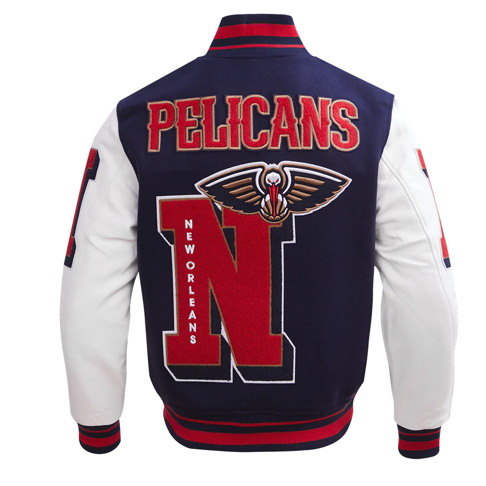 NBA NEW ORLEANS PELICANS MASHUP MEN'S RIB WOOL VARSITY JACKET (MIDNIGHT NAVY/RED/MIDNIGHT NAVY) - Image 4