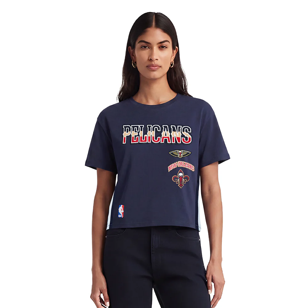 NBA NEW ORLEANS PELICANS RETRO CLASSIC WOMEN'S SINGLE JERSEY BOXY TEE (MIDNIGHT NAVY)