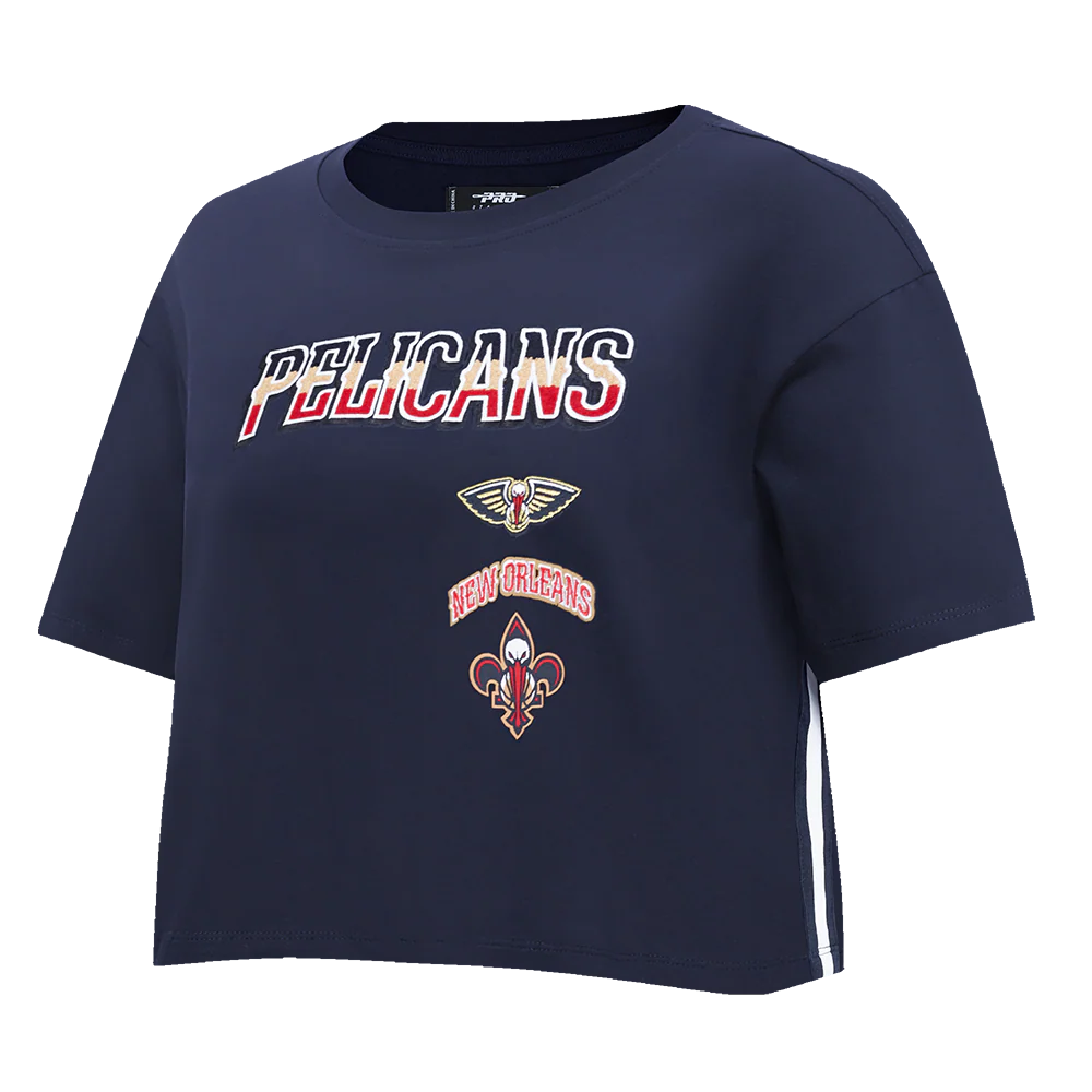 NBA NEW ORLEANS PELICANS RETRO CLASSIC WOMEN'S SINGLE JERSEY BOXY TEE (MIDNIGHT NAVY) - Image 4