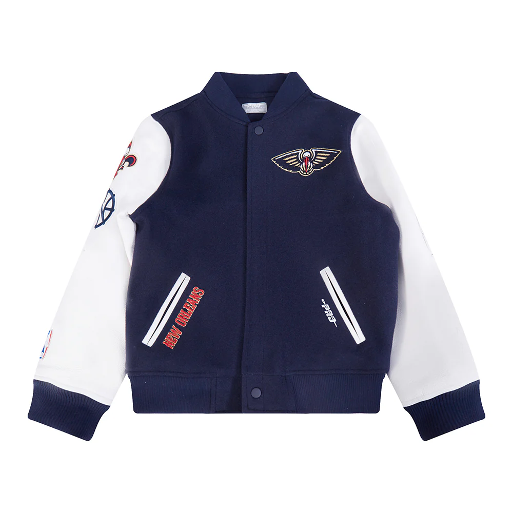 NBA NEW ORLEANS PELICANS CLASSIC BIG BOYS WOOL VARSITY JACKET (MIDNIGHT NAVY/WHITE) - Image 3