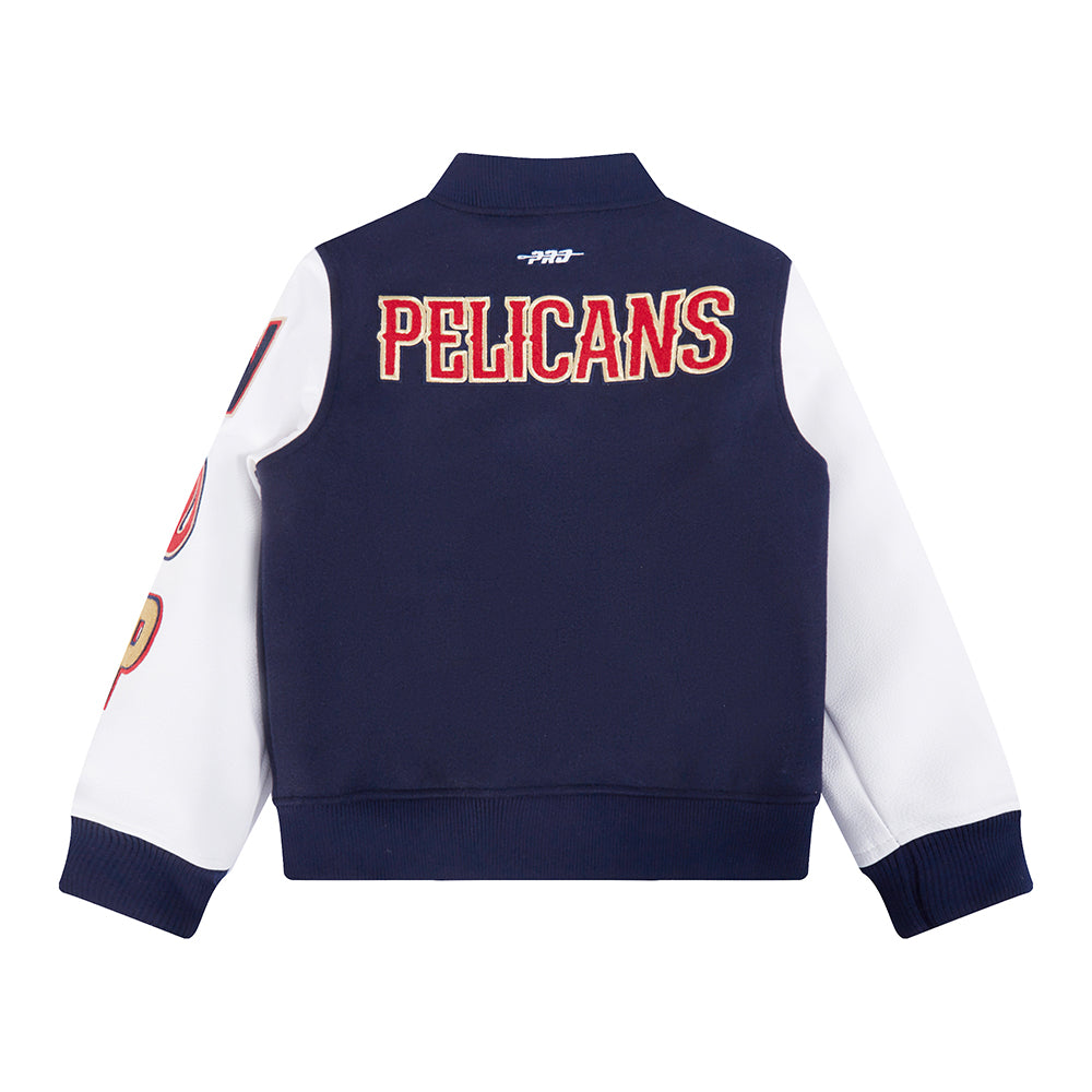 NBA NEW ORLEANS PELICANS CLASSIC BIG BOYS WOOL VARSITY JACKET (MIDNIGHT NAVY/WHITE) - Image 4