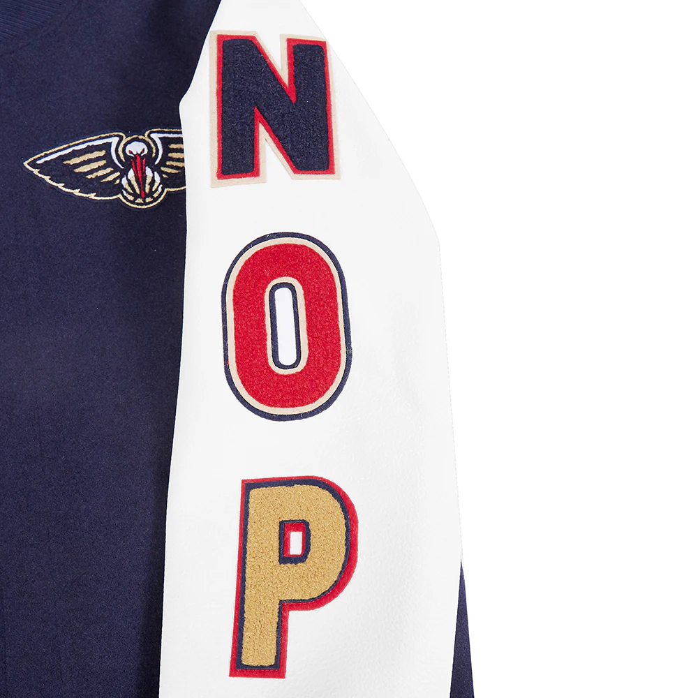 NBA NEW ORLEANS PELICANS CLASSIC BIG BOYS WOOL VARSITY JACKET (MIDNIGHT NAVY/WHITE) - Image 5