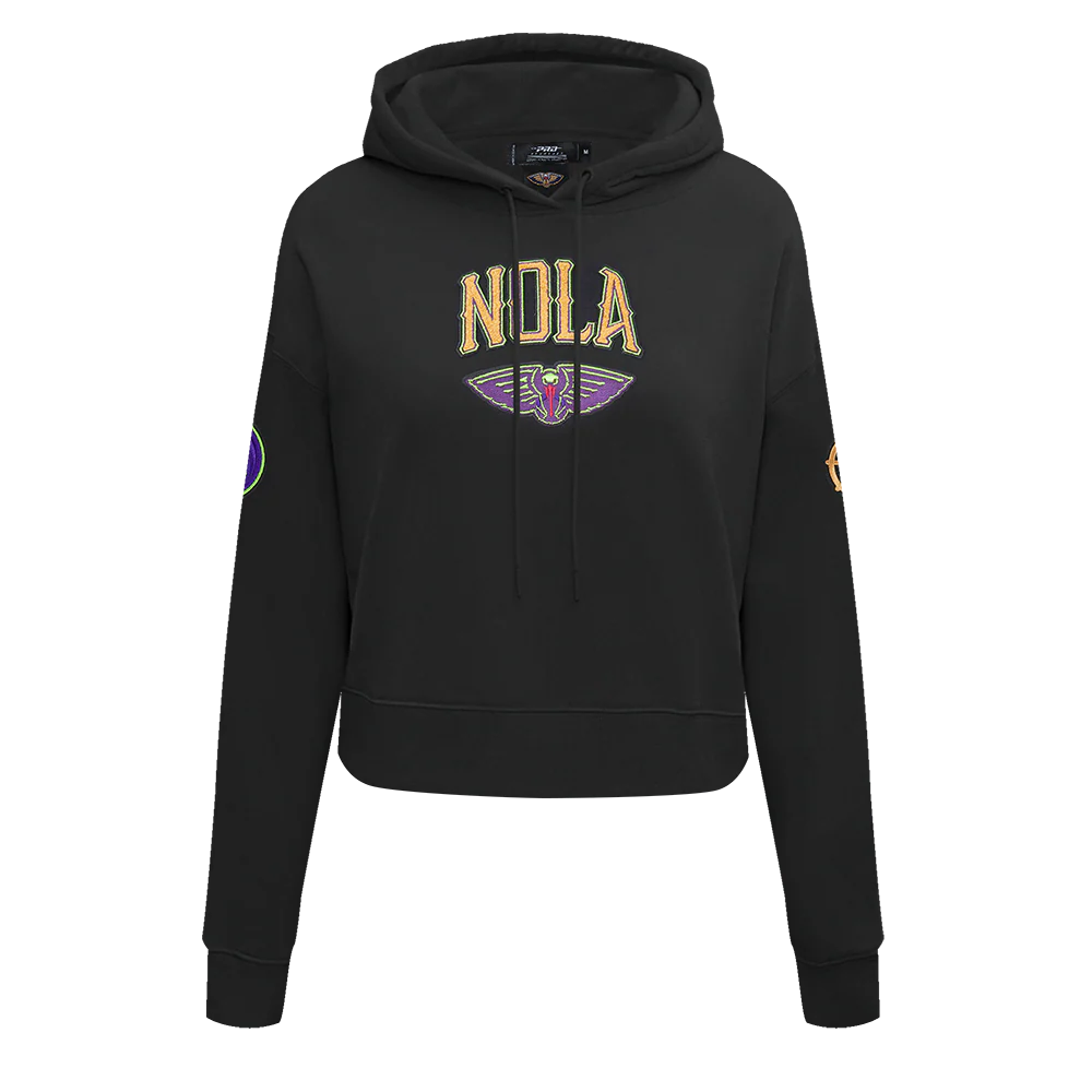 NBA NEW ORLEANS PELICANS CITY EDITION 24-25 WOMEN'S FLEECE CROPPED PULLOVER HOODIE (BLACK)