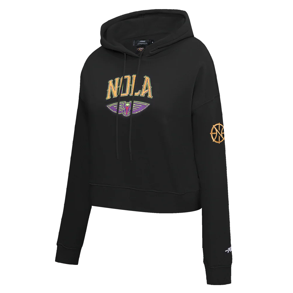 NBA NEW ORLEANS PELICANS CITY EDITION 24-25 WOMEN'S FLEECE CROPPED PULLOVER HOODIE (BLACK) - Image 2