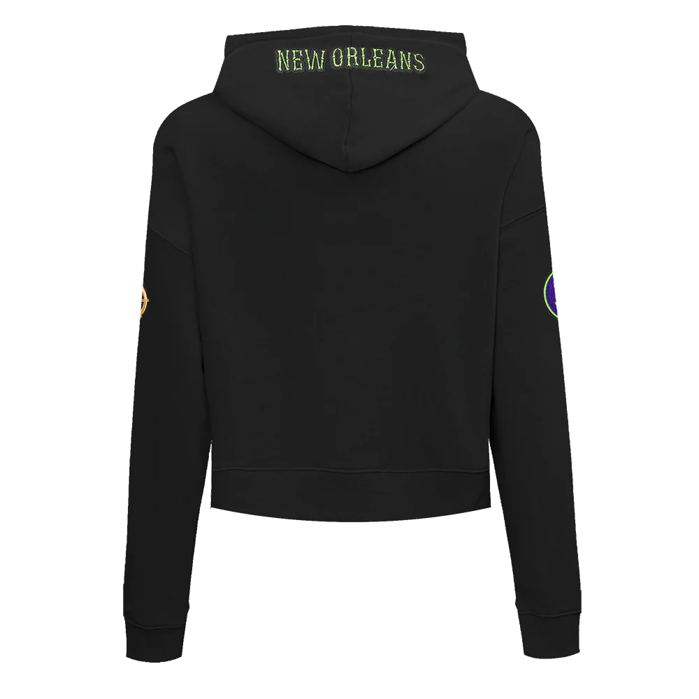 NBA NEW ORLEANS PELICANS CITY EDITION 24-25 WOMEN'S FLEECE CROPPED PULLOVER HOODIE (BLACK) - Image 3
