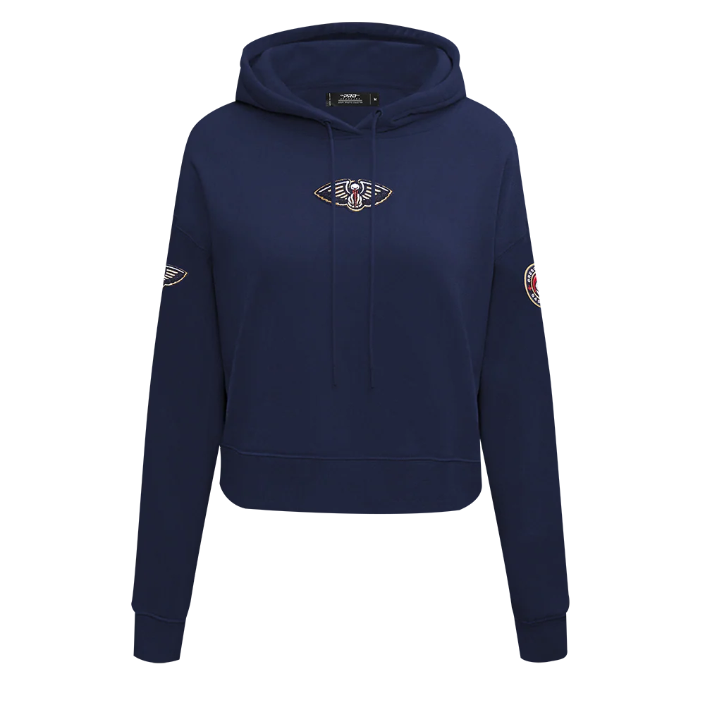 NBA NEW ORLEANS PELICANS CLASSIC FLEECE CROPPED PULLOVER HOODIE (MIDNIGHT NAVY)