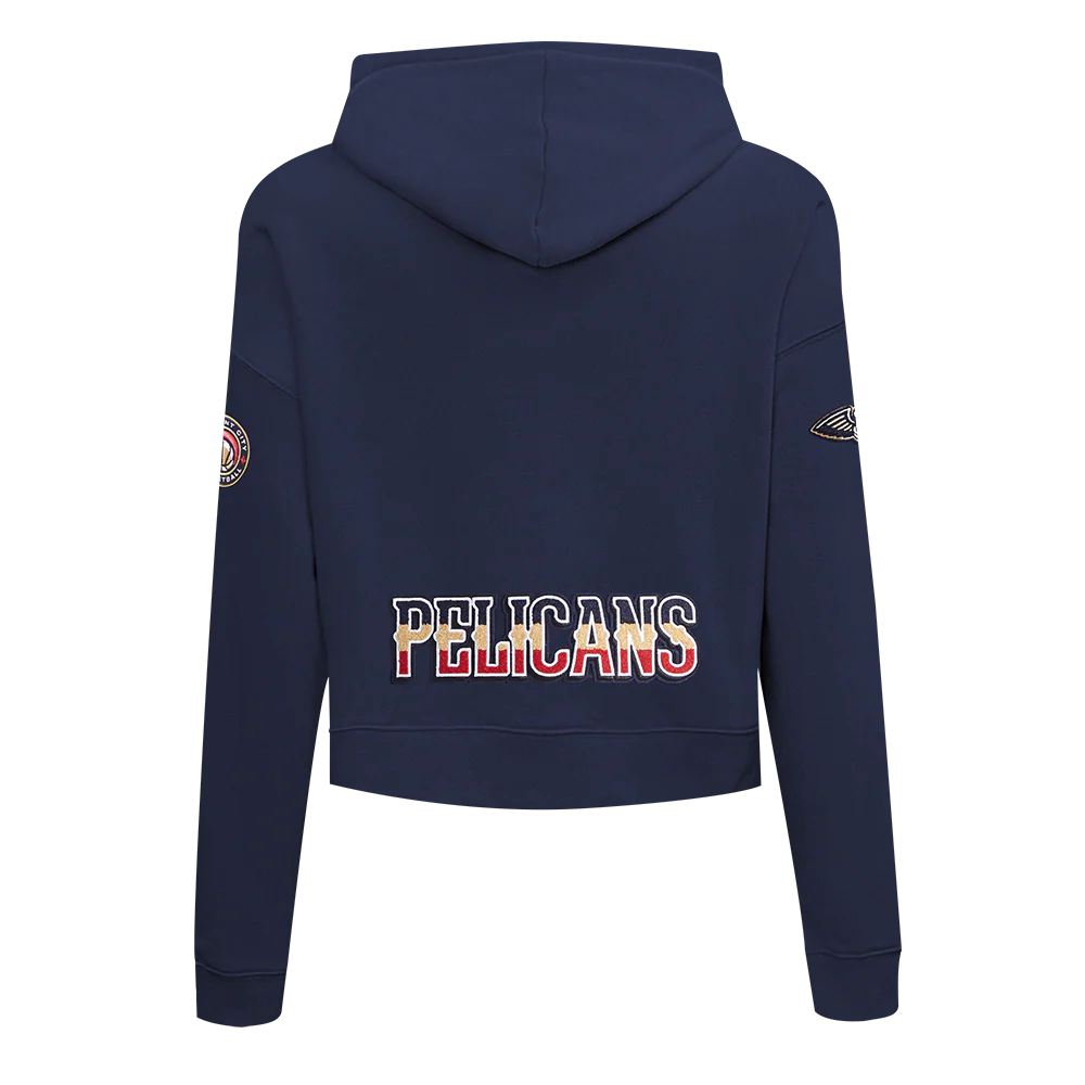 NBA NEW ORLEANS PELICANS CLASSIC FLEECE CROPPED PULLOVER HOODIE (MIDNIGHT NAVY) - Image 3