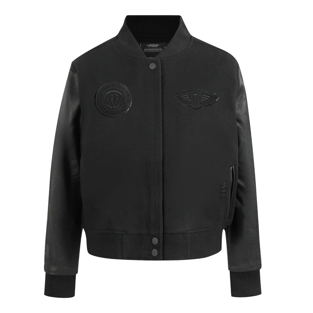 NBA NEW ORLEANS PELICANS TRIPLE BLACK WOMEN'S WOOL VARSITY JACKET (TRIPLE BLACK)