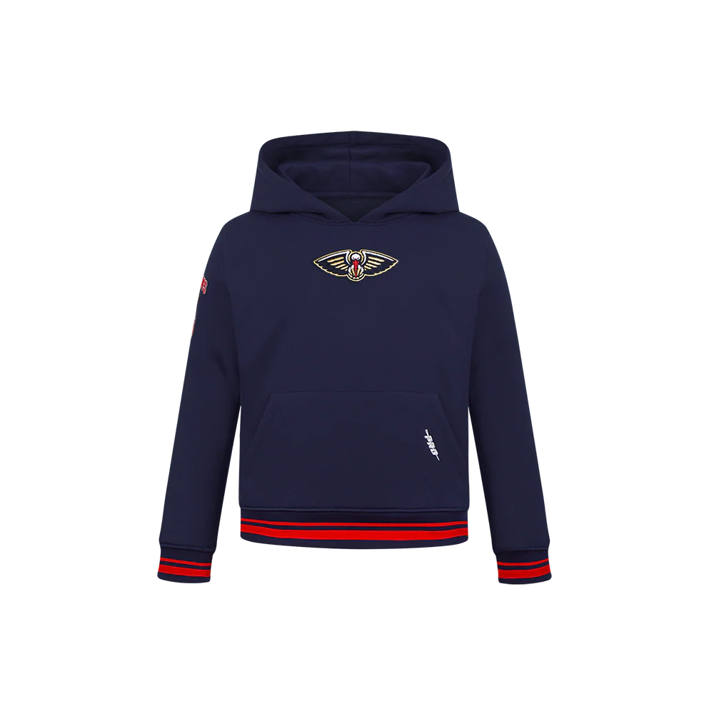 NBA NEW ORLEANS PELICANS RETRO CLASSIC LITTLE BOYS RIB FLEECE PULLOVER HOODIE (MIDNIGHT NAVY/RED/MIDNIGHT NAVY)