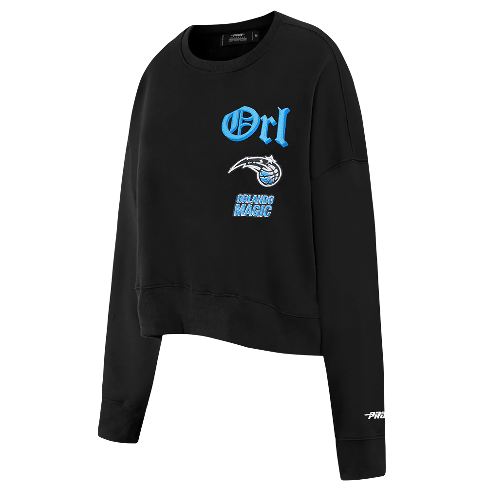 NBA ORLANDO MAGIC OLD ENGLISH WOMEN'S FLC CREWNECK (BLACK) - Image 4