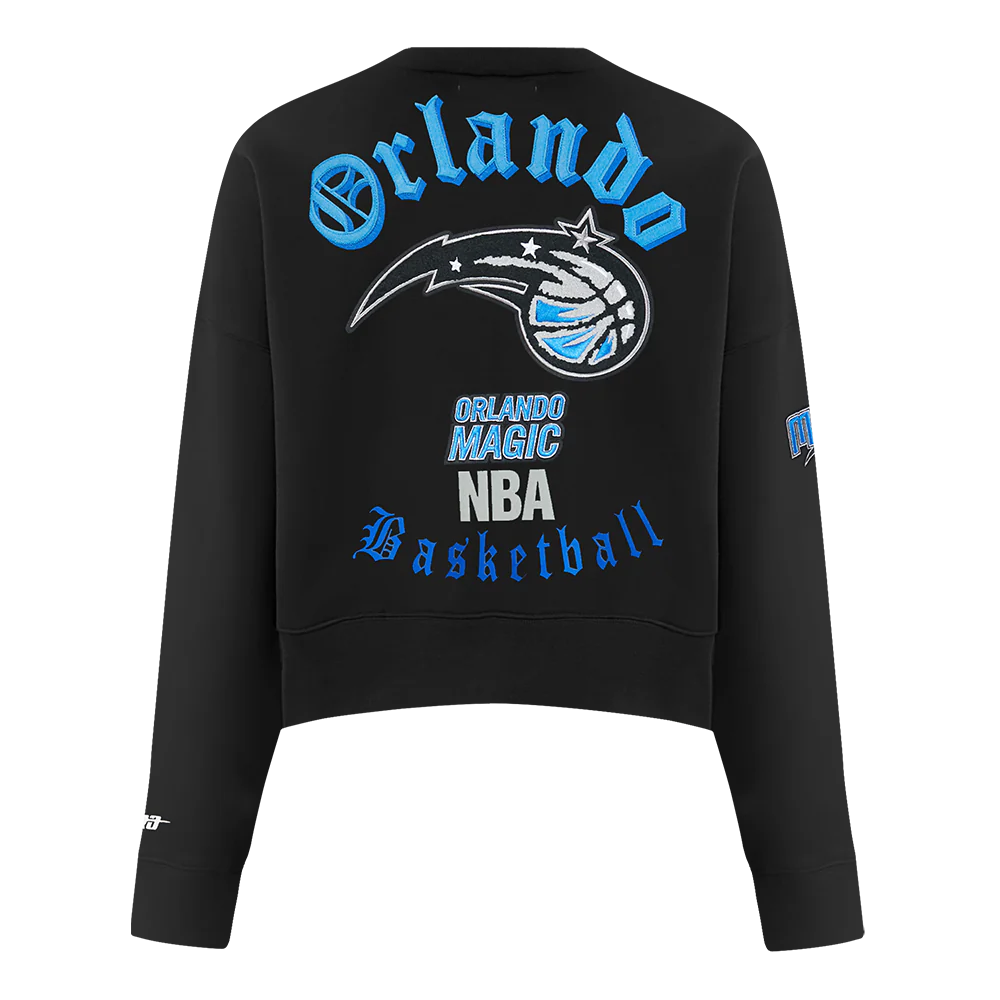 NBA ORLANDO MAGIC OLD ENGLISH WOMEN'S FLC CREWNECK (BLACK) - Image 5