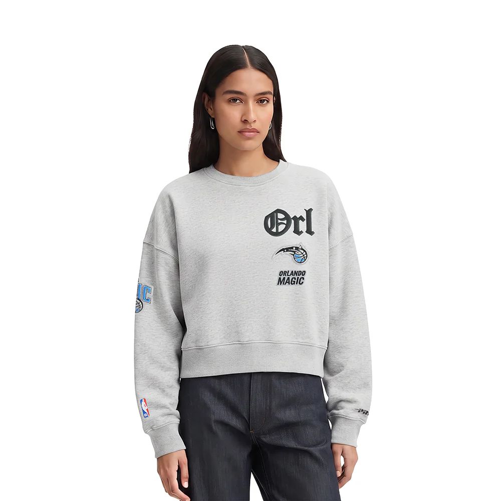 NBA ORLANDO MAGIC OLD ENGLISH WOMEN'S FLC CREWNECK (HEATHER GREY)