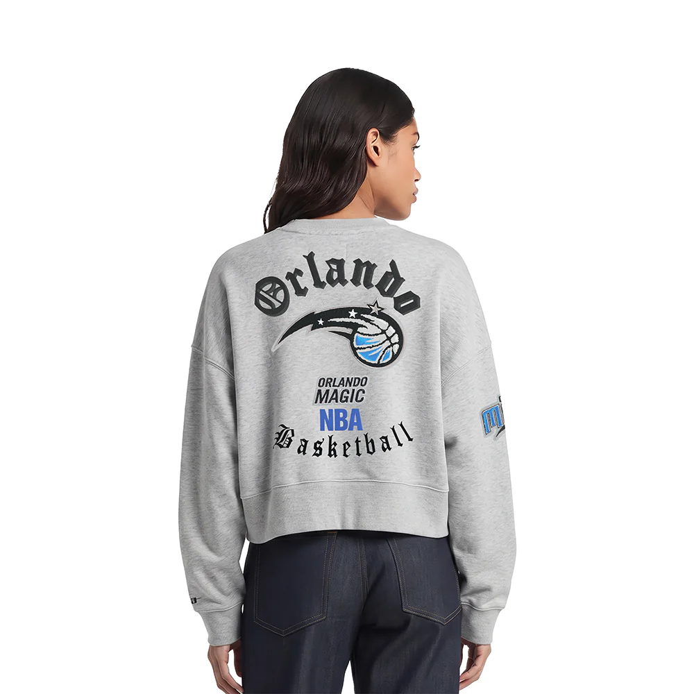 NBA ORLANDO MAGIC OLD ENGLISH WOMEN'S FLC CREWNECK (HEATHER GREY) - Image 2