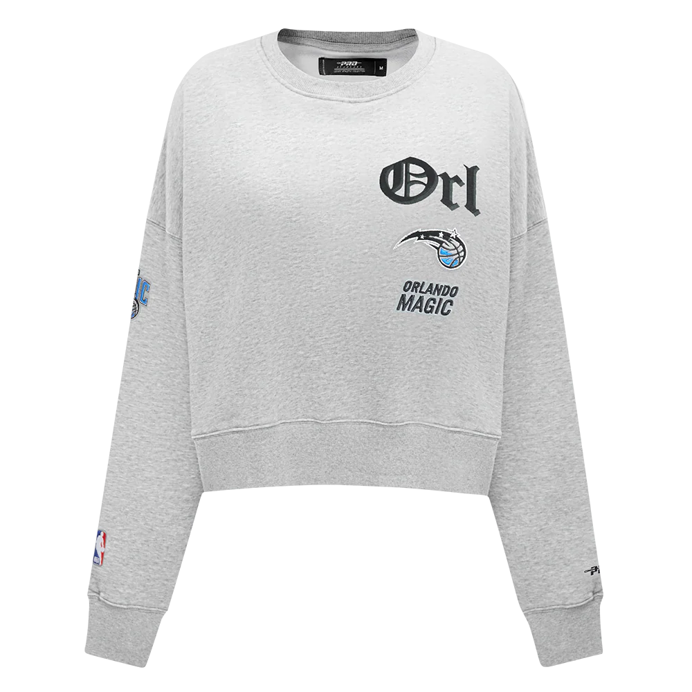 NBA ORLANDO MAGIC OLD ENGLISH WOMEN'S FLC CREWNECK (HEATHER GREY) - Image 3