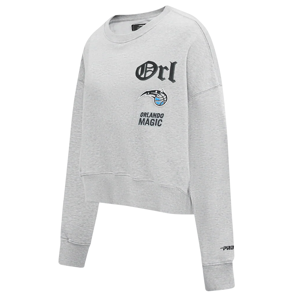 NBA ORLANDO MAGIC OLD ENGLISH WOMEN'S FLC CREWNECK (HEATHER GREY) - Image 4