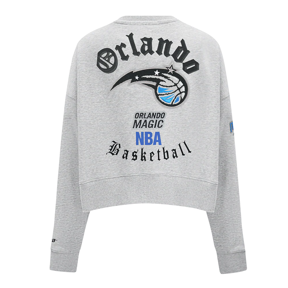 NBA ORLANDO MAGIC OLD ENGLISH WOMEN'S FLC CREWNECK (HEATHER GREY) - Image 5