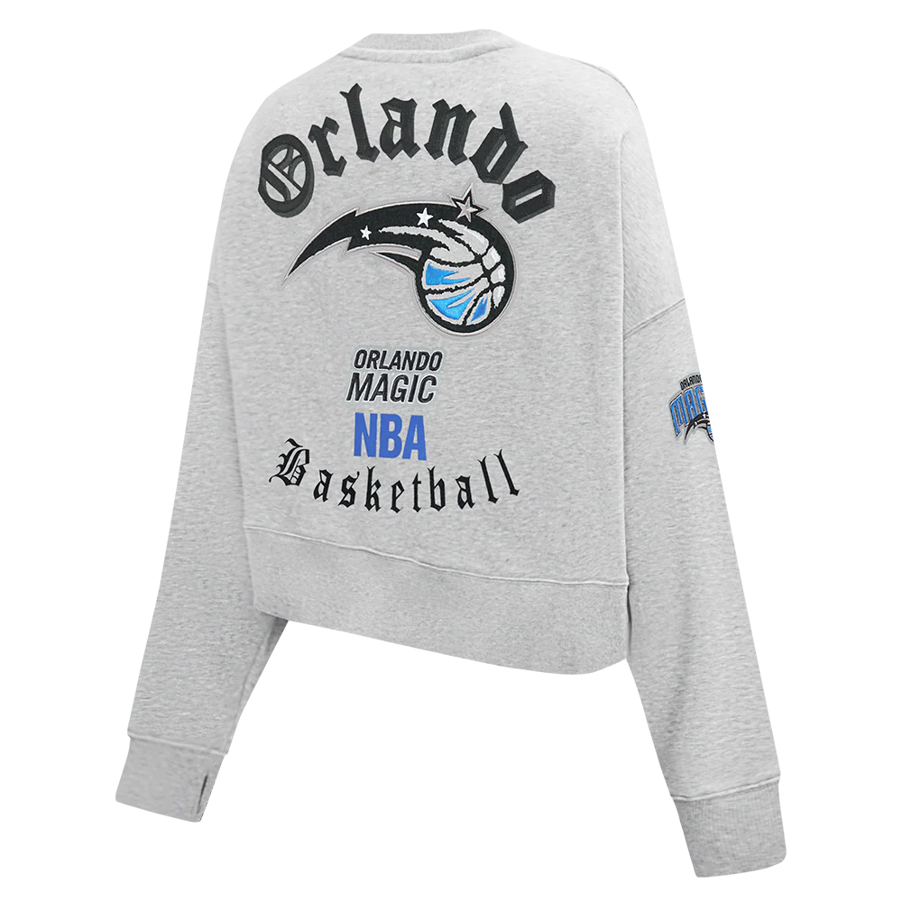 NBA ORLANDO MAGIC OLD ENGLISH WOMEN'S FLC CREWNECK (HEATHER GREY) - Image 6