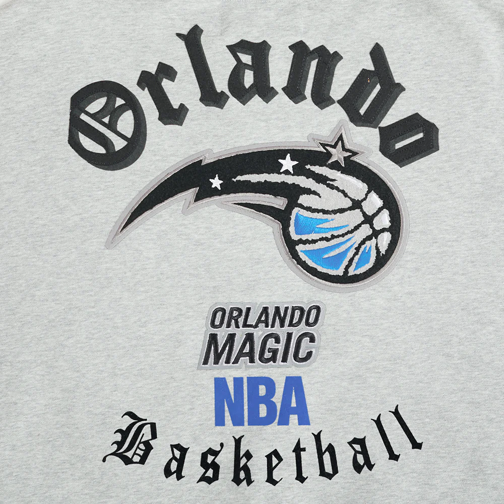NBA ORLANDO MAGIC OLD ENGLISH WOMEN'S FLC CREWNECK (HEATHER GREY) - Image 9
