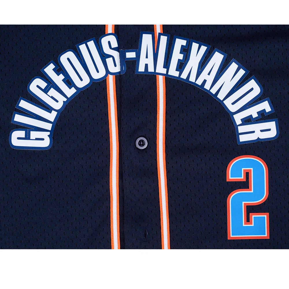 NBA OKLAHOMA CITY THUNDER SHAI GILGEOUS-ALEXANDER #2 CLASSIC MESH PNN MEN'S MESH BUTTON DOWN SHIRT (MIDNIGHT NAVY/ORANGE) - Image 11