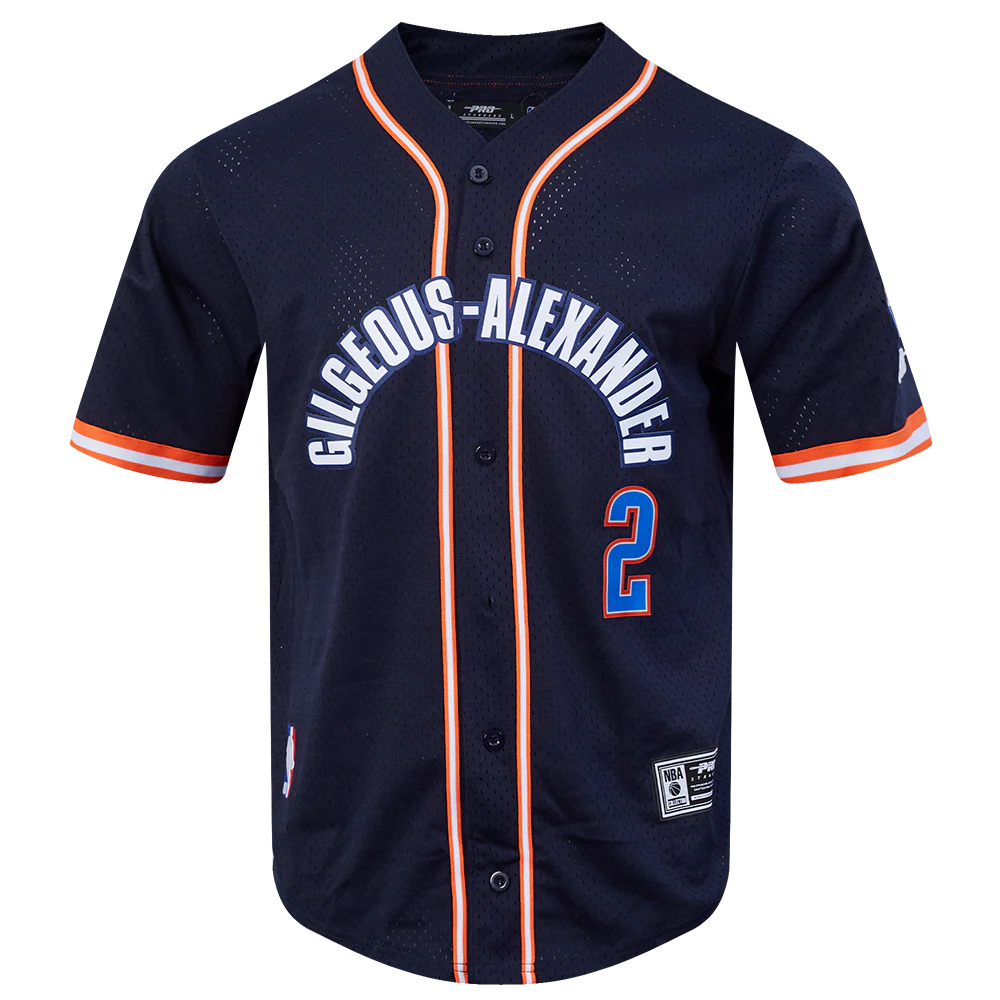 NBA OKLAHOMA CITY THUNDER SHAI GILGEOUS-ALEXANDER #2 CLASSIC MESH PNN MEN'S MESH BUTTON DOWN SHIRT (MIDNIGHT NAVY/ORANGE) - Image 3