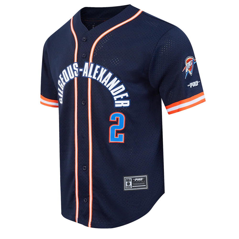 NBA OKLAHOMA CITY THUNDER SHAI GILGEOUS-ALEXANDER #2 CLASSIC MESH PNN MEN'S MESH BUTTON DOWN SHIRT (MIDNIGHT NAVY/ORANGE) - Image 5