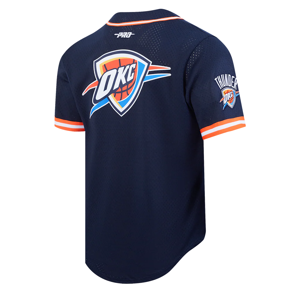 NBA OKLAHOMA CITY THUNDER SHAI GILGEOUS-ALEXANDER #2 CLASSIC MESH PNN MEN'S MESH BUTTON DOWN SHIRT (MIDNIGHT NAVY/ORANGE) - Image 6
