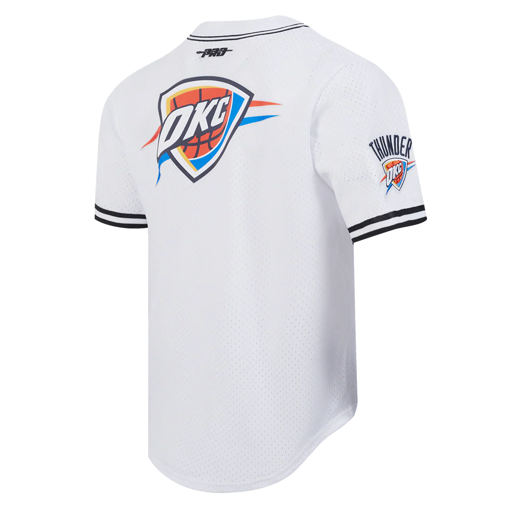 NBA OKLAHOMA CITY THUNDER SHAI GILGEOUS-ALEXANDER #2 CLASSIC MESH PNN MEN'S MESH BUTTON DOWN SHIRT (WHITE/BLACK/WHITE) - Image 5