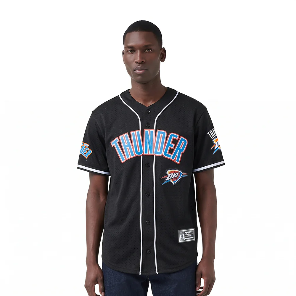 NBA OKLAHOMA CITY THUNDER CLASSIC MESH MEN'S BUTTON DOWN SHIRT (BLACK)