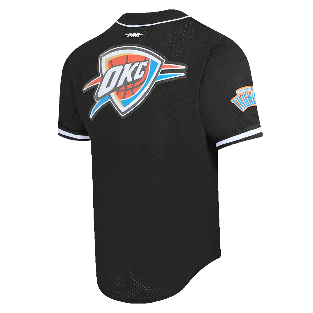 NBA OKLAHOMA CITY THUNDER CLASSIC MESH MEN'S BUTTON DOWN SHIRT (BLACK) - Image 10
