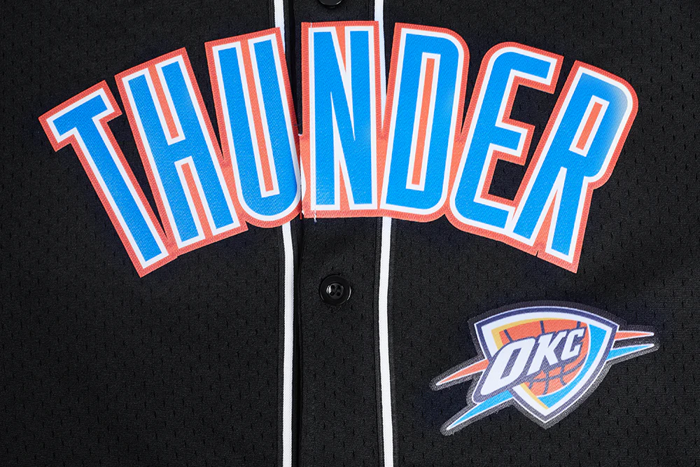 NBA OKLAHOMA CITY THUNDER CLASSIC MESH MEN'S BUTTON DOWN SHIRT (BLACK) - Image 11