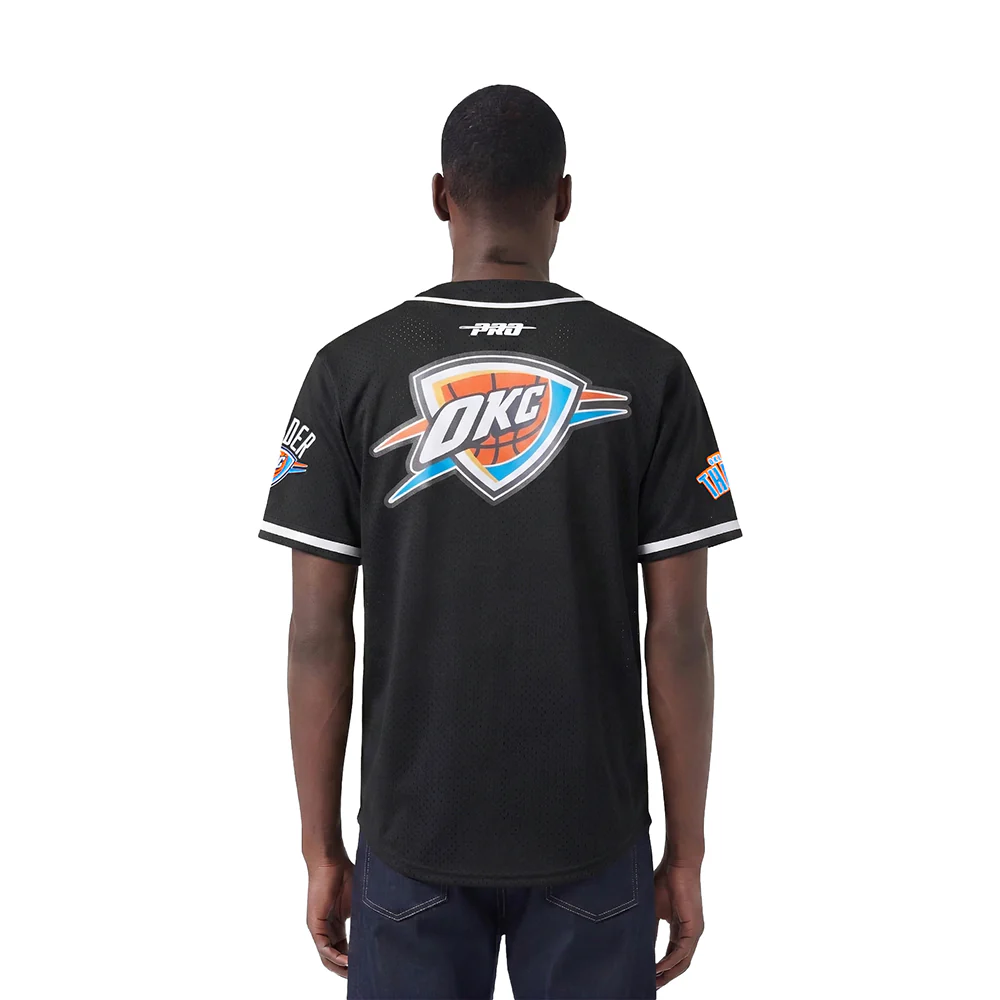 NBA OKLAHOMA CITY THUNDER CLASSIC MESH MEN'S BUTTON DOWN SHIRT (BLACK) - Image 3