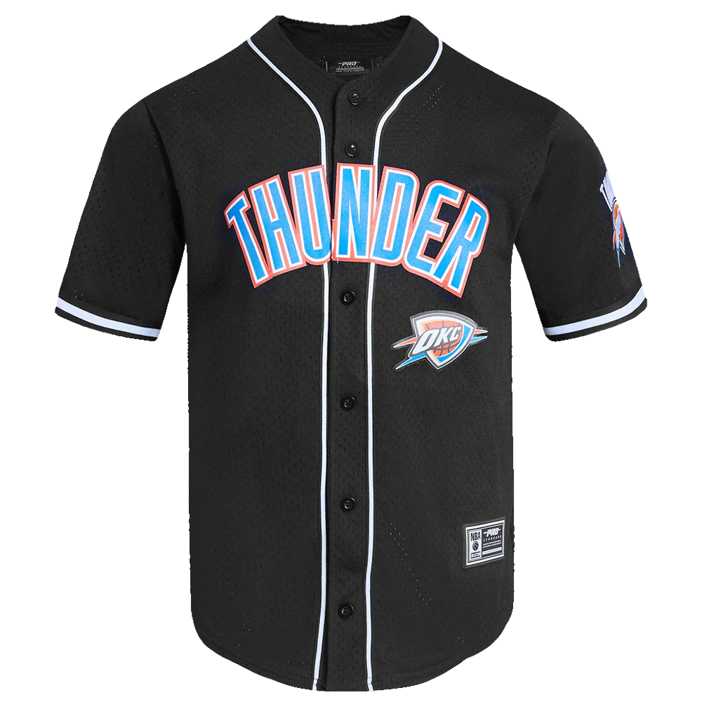NBA OKLAHOMA CITY THUNDER CLASSIC MESH MEN'S BUTTON DOWN SHIRT (BLACK) - Image 7