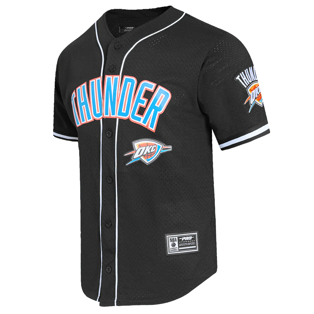 NBA OKLAHOMA CITY THUNDER CLASSIC MESH MEN'S BUTTON DOWN SHIRT (BLACK) - Image 8
